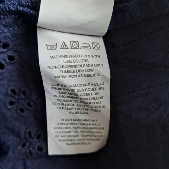 J. Crew Eyelet Lace Dress Long Sleeve Flutter Hem Mini Navy Blue Womens Size 12 - Picture 13 of 15